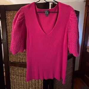 Worthington Fuchsia Ribbed Knit V Neck Top 2X sz